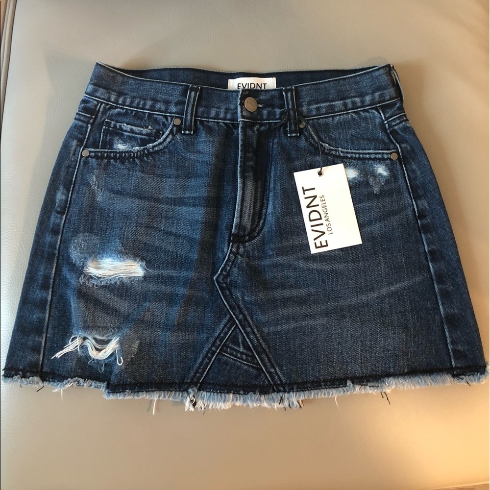 EVIDNT Joanna Dark Washed Distressed Denim Skirt